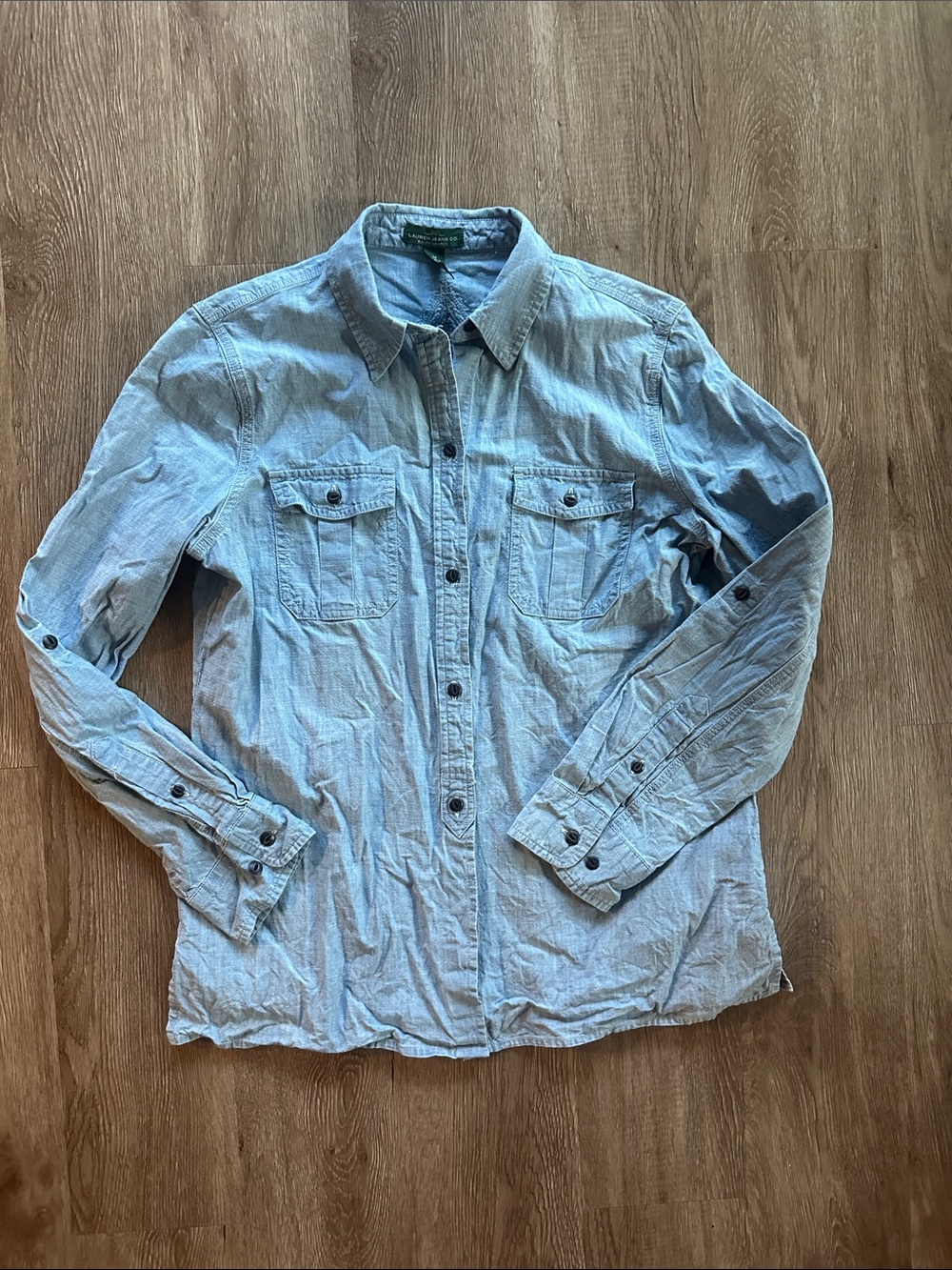 Laruen Ralph Lauren Chambray Long Sleeve Button Front Shirt Blue Medium Western